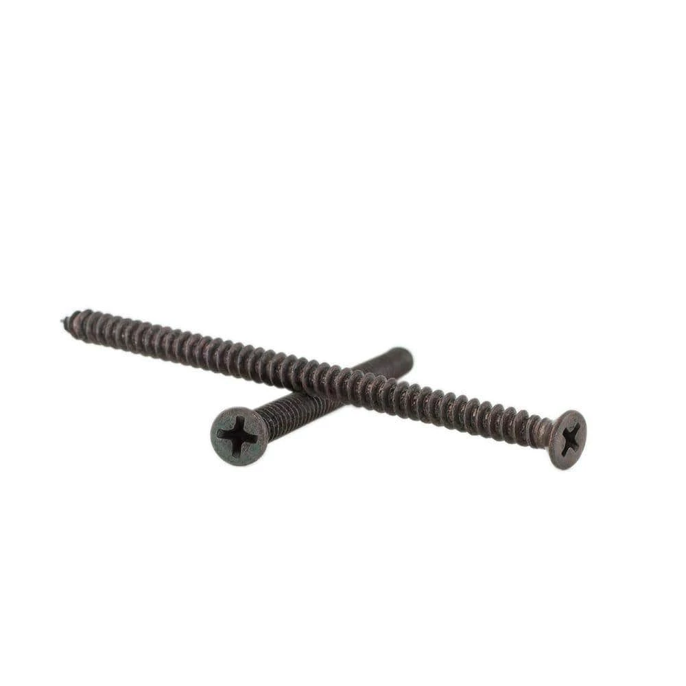 Fringe Screw #10 x 4 in. Oil-Rubbed Bronze Phillips Flat-Head Long Hinge Screw with Oversize Threads to Secure Entry Doors (18-Pack) 1 Fringe Screw #10 x 4 in. Oil-Rubbed Bronze Phillips Flat-Head Long Hinge Screw with Oversize Threads to Secure Entry Doors (18-Pack)