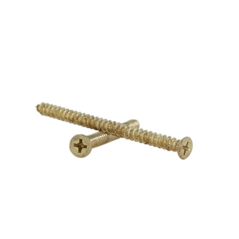Fringe Screw #9 x 3 in. Satin Brass Phillips Flat-Head Long Hinge Screw with Oversize Threads to Tighten Interior Doors (18-Pack) 1 Fringe Screw #9 x 3 in. Satin Brass Phillips Flat-Head Long Hinge Screw with Oversize Threads to Tighten Interior Doors (18-Pack)
