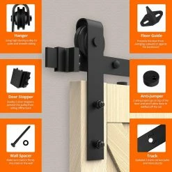 Movisa 12 ft./144 in. J-Shaped Double Barn Door Hardware Kit -Laurey Sales matte black movisa barn door hardware mvcuf45 1f 1000