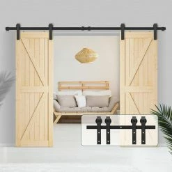 Movisa 12 ft./144 in. J-Shaped Double Barn Door Hardware Kit -Laurey Sales matte black movisa barn door hardware mvcuf45 31 1000