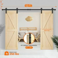 Movisa 12 ft./144 in. J-Shaped Double Barn Door Hardware Kit -Laurey Sales matte black movisa barn door hardware mvcuf45 c3 1000