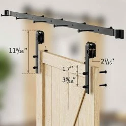 Movisa 8 ft./96 in. J-Shaped Double Barn Door Hardware Kit With 2 Handles -Laurey Sales matte black movisa barn door hardware mvdaos5 44 1000