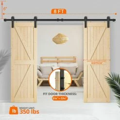 Movisa 8 ft./96 in. J-Shaped Double Barn Door Hardware Kit With 2 Handles -Laurey Sales matte black movisa barn door hardware mvdaos5 c3 1000