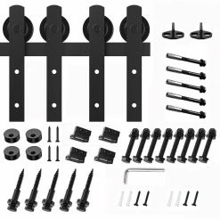 Movisa 96 in. Matte Black I-Shaped Sliding Double Barn Door Kit with Floor Guides