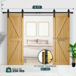 Movisa 96 in. Matte Black I-Shaped Sliding Double Barn Door Kit with Floor Guides 7 Movisa 96 in. Matte Black I-Shaped Sliding Double Barn Door Kit with Floor Guides -Laurey Sales matte black movisa barn door hardware mvgdcs01 c3 1000