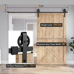 Movisa 10 ft./120 in. J-Shaped Sliding Single Barn Door Hardware Kit with Large Wheel Rollers -Laurey Sales matte black movisa barn door hardware mvhjzu3 1f 1000