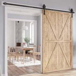 Movisa 10 ft./120 in. J-Shaped Sliding Single Barn Door Hardware Kit with Large Wheel Rollers -Laurey Sales matte black movisa barn door hardware mvhjzu3 31 1000