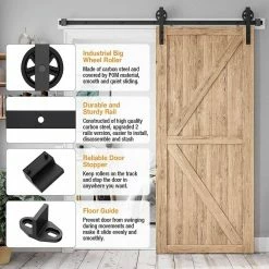 Movisa 10 ft./120 in. J-Shaped Sliding Single Barn Door Hardware Kit with Large Wheel Rollers -Laurey Sales matte black movisa barn door hardware mvhjzu3 4f 1000