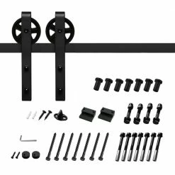 Movisa 10 ft./120 in. J-Shaped Sliding Single Barn Door Hardware Kit with Large Wheel Rollers