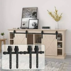 Movisa 4 ft./48 in. J-Shaped Mini Double Barn Door Hardware Kit -Laurey Sales matte black movisa barn door hardware mvhoft7 31 1000