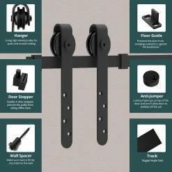 Movisa 4 ft./48 in. J-Shaped Mini Double Barn Door Hardware Kit -Laurey Sales matte black movisa barn door hardware mvhoft7 c3 1000
