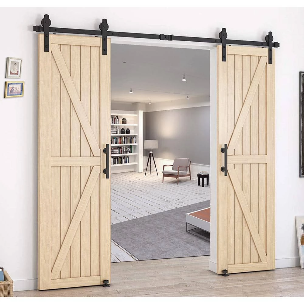 Movisa 8 ft./96 in. I-shaped Sliding Double Barn Door Hardware Kit 7 Movisa 8 ft./96 in. I-shaped Sliding Double Barn Door Hardware Kit - Image 7