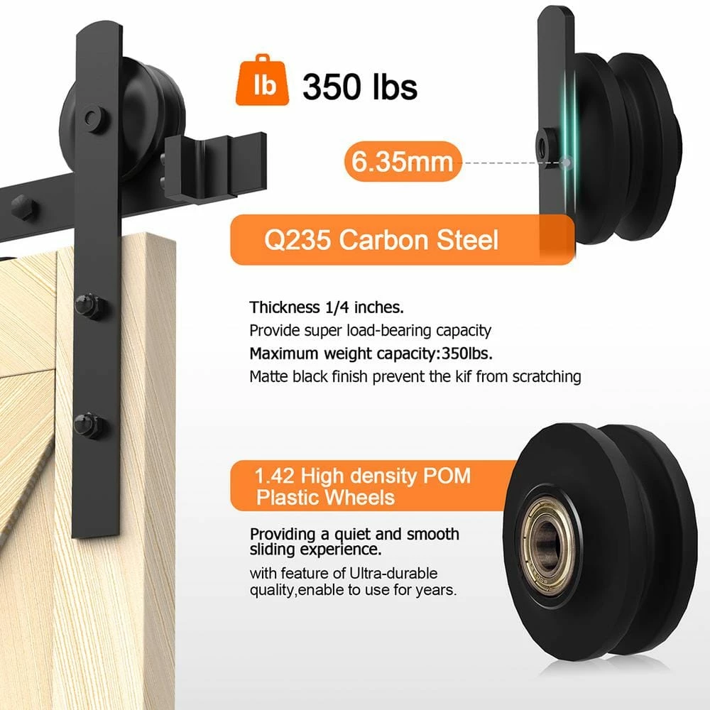 Movisa 8 ft./96 in. I-shaped Sliding Double Barn Door Hardware Kit 3 Movisa 8 ft./96 in. I-shaped Sliding Double Barn Door Hardware Kit - Image 3