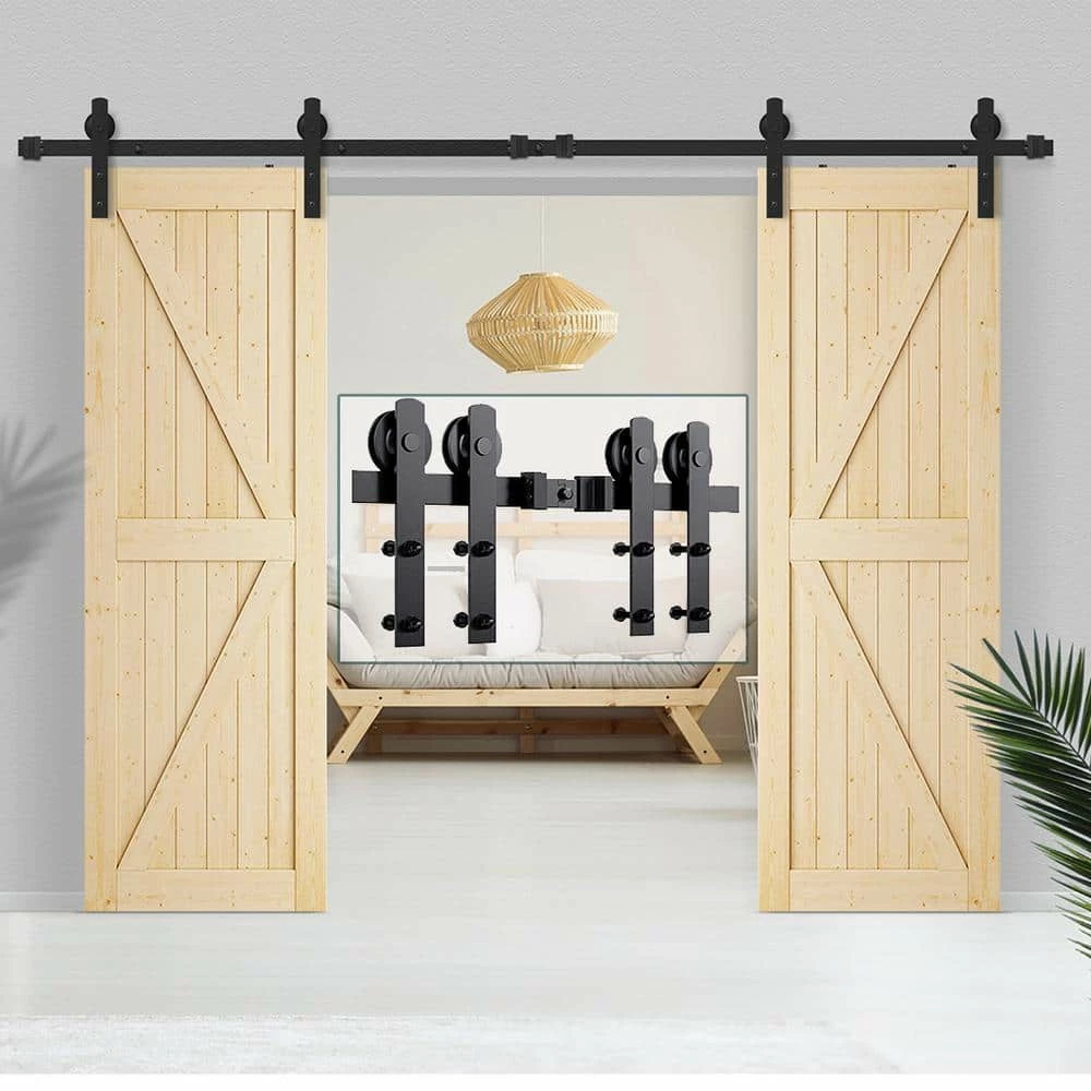 Movisa 8 ft./96 in. I-shaped Sliding Double Barn Door Hardware Kit 2 Movisa 8 ft./96 in. I-shaped Sliding Double Barn Door Hardware Kit - Image 2