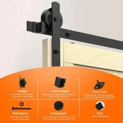 Movisa 8 ft./96 in. I-shaped Sliding Double Barn Door Hardware Kit -Laurey Sales matte black movisa barn door hardware mvsjbmf 4f 1000