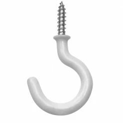 7/8 in. 20 lb. White Vinyl-Coated Steel Cup Hooks (4-Pack)