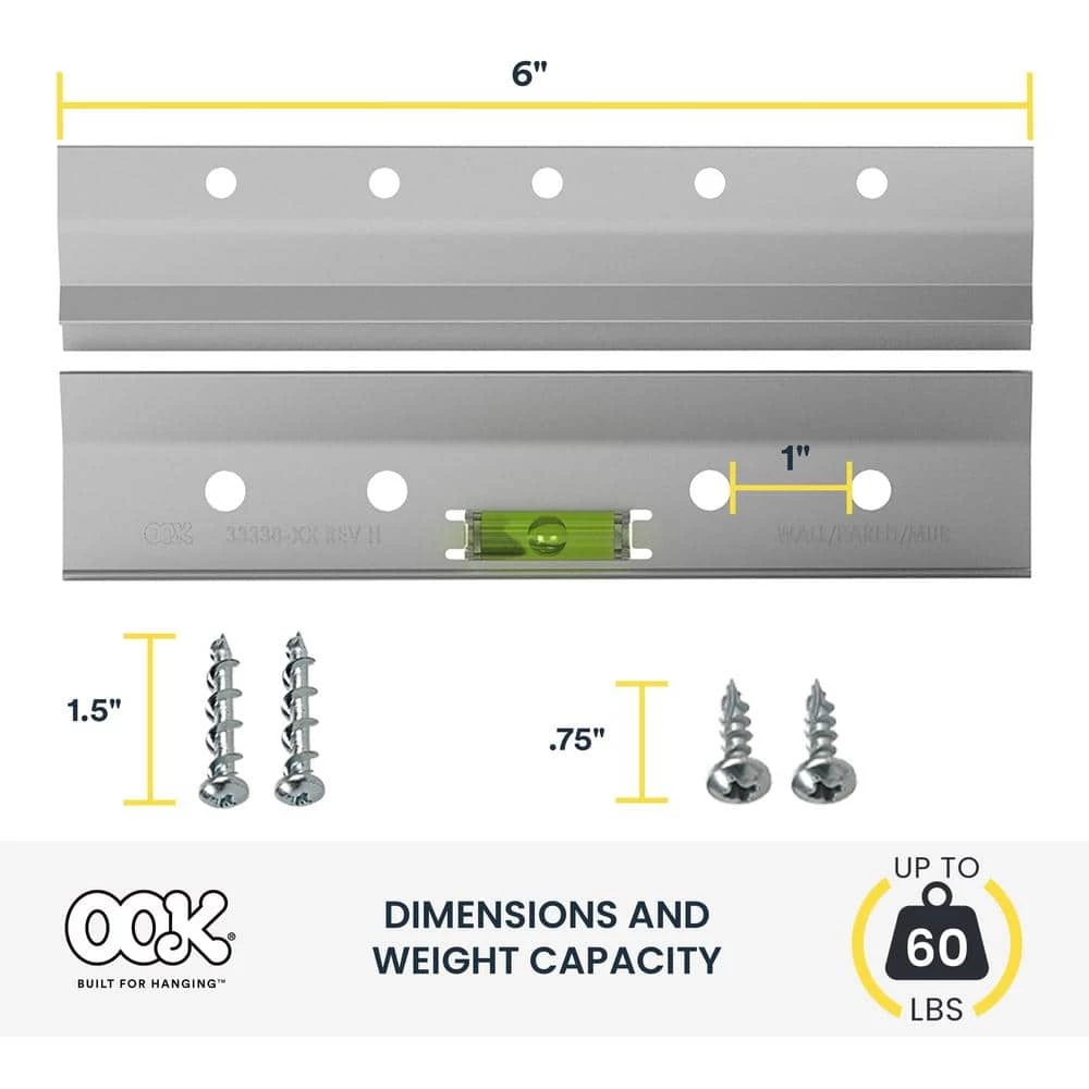 OOK 60 lb. French Cleat Picture Hanger with Wall Dog Mounting Screws Kit (7-Piece) 4 OOK 60 lb. French Cleat Picture Hanger with Wall Dog Mounting Screws Kit (7-Piece) - Image 4