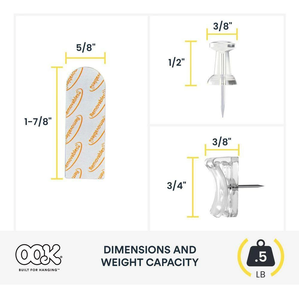 OOK Adhesive Picture Hangers, Tool-Free Picture Hanger Kit, .5 lb, (72 Pieces) 2 OOK Adhesive Picture Hangers, Tool-Free Picture Hanger Kit, .5 lb, (72 Pieces) - Image 2