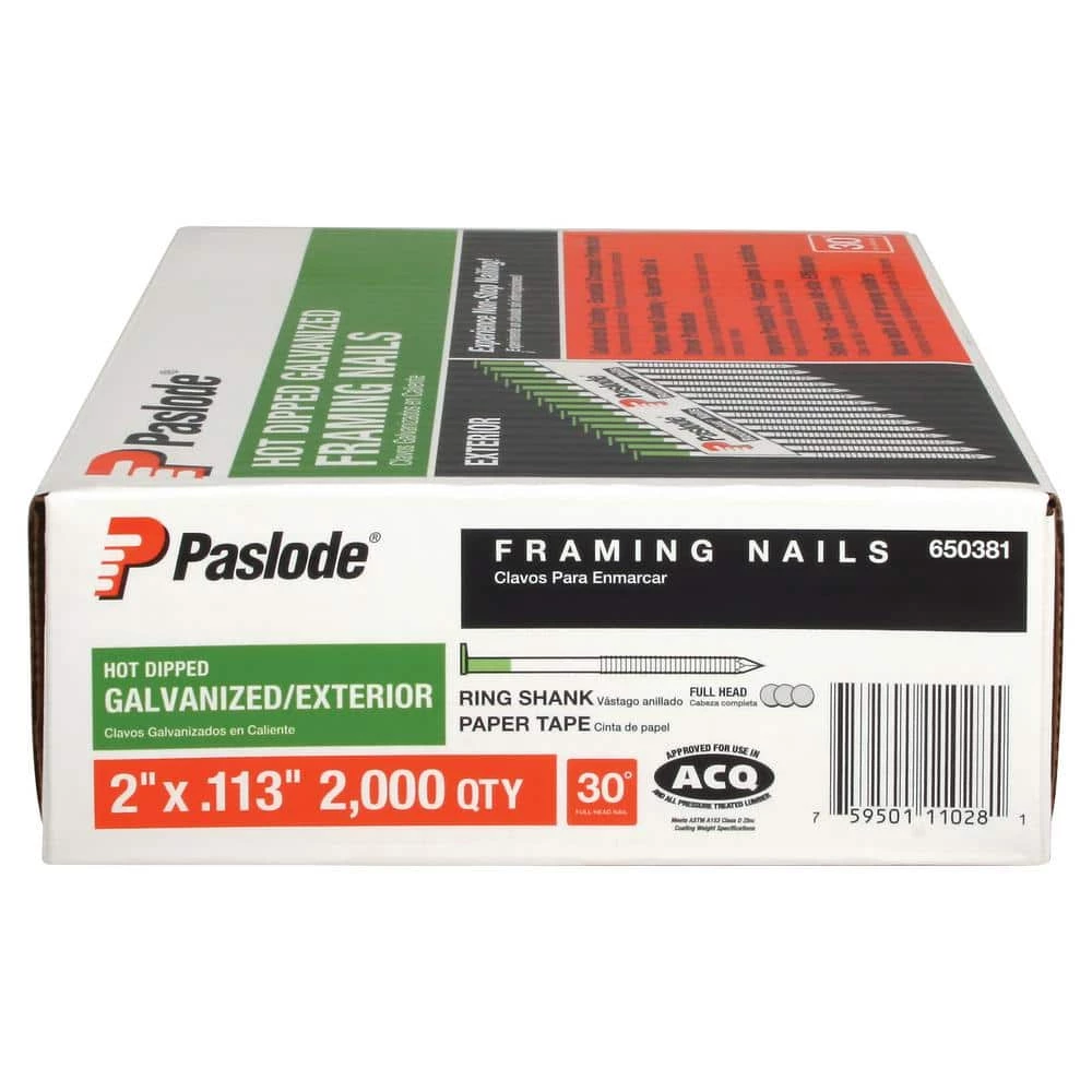Paslode 2 in. x 0.113-Gauge 30-Degree Galvanized Ring Shank Paper Tape Framing Nails (2,000 per Box) 2 Paslode 2 in. x 0.113-Gauge 30-Degree Galvanized Ring Shank Paper Tape Framing Nails (2,000 per Box) - Image 2