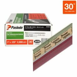 Paslode 3 in. x 0.120-Gauge 30 -Degree Galvanized Ring Shank Paper Tape Framing Nails (2000 per Box)