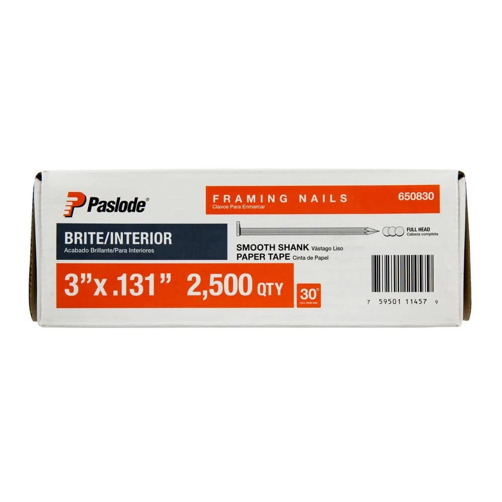 Paslode 3 in. x 0.131-Gauge 30-Degree Brite Smooth Shank Paper Tape Framing Nails (2500 per Box) 3 Paslode 3 in. x 0.131-Gauge 30-Degree Brite Smooth Shank Paper Tape Framing Nails (2500 per Box) - Image 3