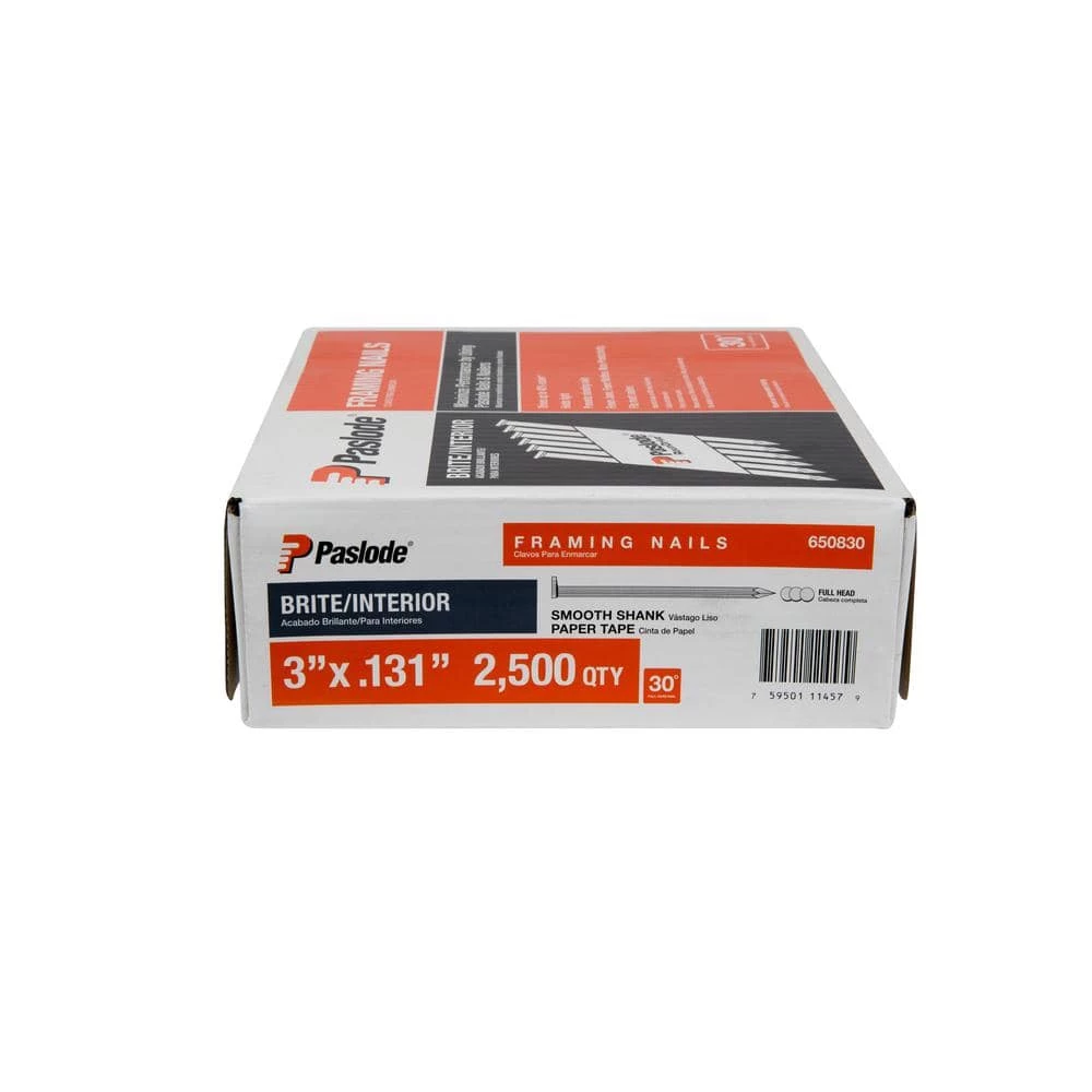 Paslode 3 in. x 0.131-Gauge 30-Degree Brite Smooth Shank Paper Tape Framing Nails (2500 per Box) 2 Paslode 3 in. x 0.131-Gauge 30-Degree Brite Smooth Shank Paper Tape Framing Nails (2500 per Box) - Image 2