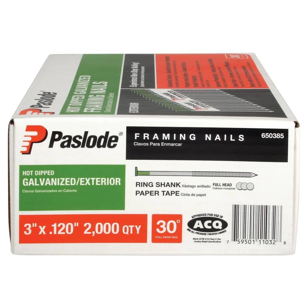 Paslode 3 in. x 0.120-Gauge Galvanized Ring Shank 30° Paper Tape Framing Nails Combo (4 Boxes of Nails, 2000 Nails per Box) 2 Paslode 3 in. x 0.120-Gauge Galvanized Ring Shank 30° Paper Tape Framing Nails Combo (4 Boxes of Nails, 2000 Nails per Box) - Image 2