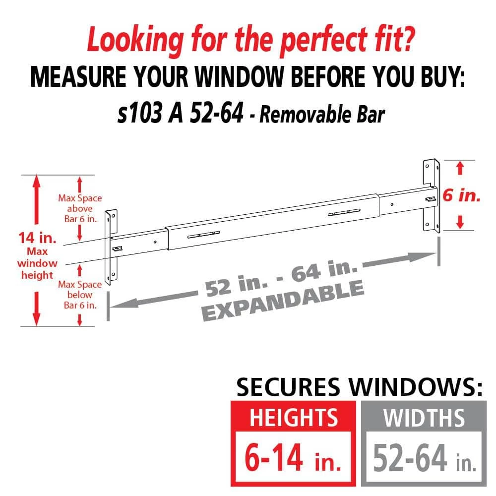 Mr. Goodbar Removable 52 in. to 64 in. Adjustable Width 1-Bar Window Guard - White 2 Mr. Goodbar Removable 52 in. to 64 in. Adjustable Width 1-Bar Window Guard - White - Image 2