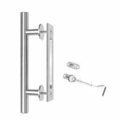 Movisa 12 in. Round Satin Stainless Interior/Exterior Barn Door Handle with Latch Lock