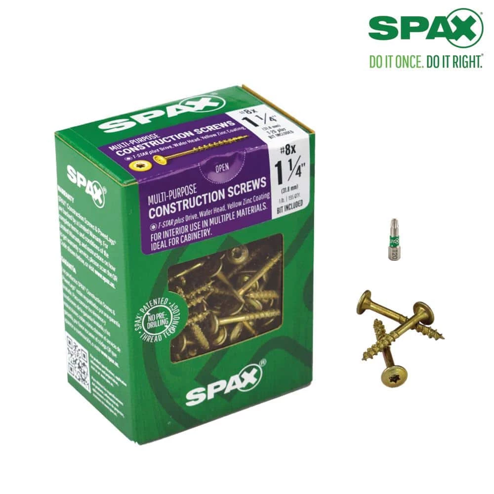 SPAX #8 x 1-1/4 in. T-Star Plus Drive Washer/Wafer Head Partial Thread Yellow Zinc Coated Cabinet Screw (195 per Box) 2 SPAX #8 x 1-1/4 in. T-Star Plus Drive Washer/Wafer Head Partial Thread Yellow Zinc Coated Cabinet Screw (195 per Box) - Image 2