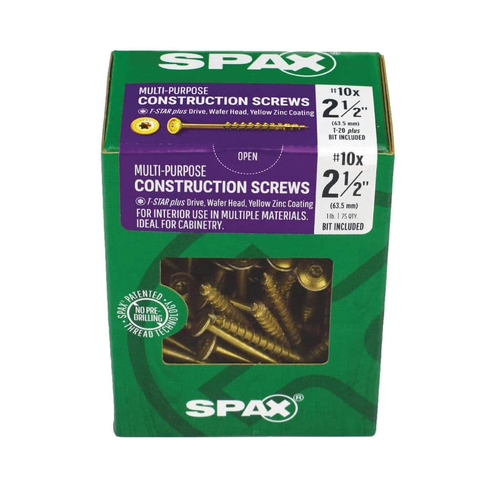 SPAX #10 x 2-1/2 in. T-Star Plus Drive Washer/Wafer Head Partial Thread Yellow Zinc Coated Cabinet Screw (75 per Box) 3 SPAX #10 x 2-1/2 in. T-Star Plus Drive Washer/Wafer Head Partial Thread Yellow Zinc Coated Cabinet Screw (75 per Box) - Image 3