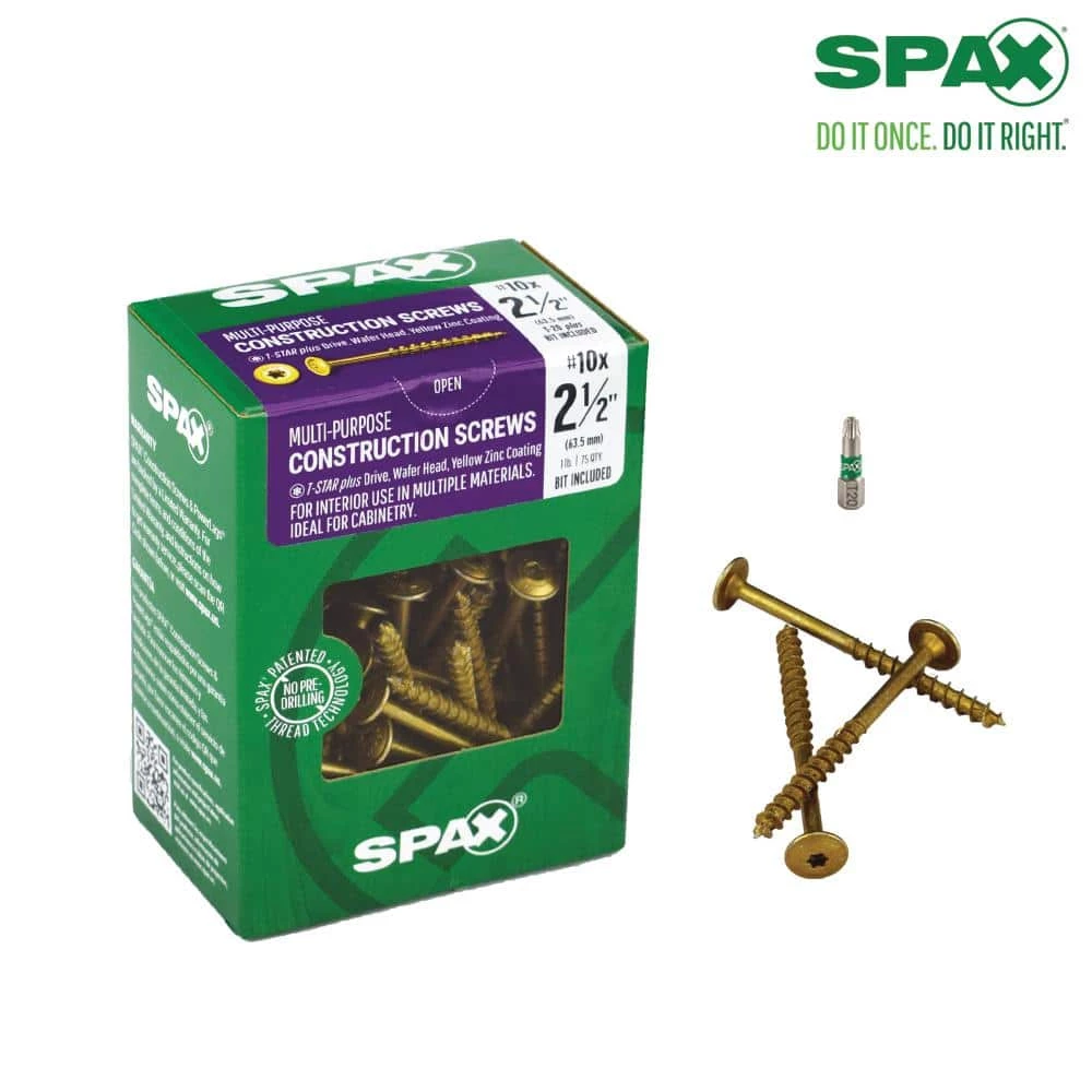 SPAX #10 x 2-1/2 in. T-Star Plus Drive Washer/Wafer Head Partial Thread Yellow Zinc Coated Cabinet Screw (75 per Box) 6 SPAX #10 x 2-1/2 in. T-Star Plus Drive Washer/Wafer Head Partial Thread Yellow Zinc Coated Cabinet Screw (75 per Box) - Image 6