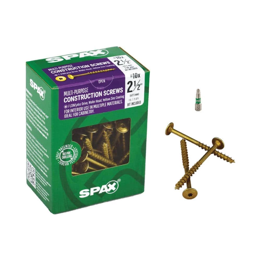 SPAX #10 x 2-1/2 in. T-Star Plus Drive Washer/Wafer Head Partial Thread Yellow Zinc Coated Cabinet Screw (75 per Box) 2 SPAX #10 x 2-1/2 in. T-Star Plus Drive Washer/Wafer Head Partial Thread Yellow Zinc Coated Cabinet Screw (75 per Box) - Image 2