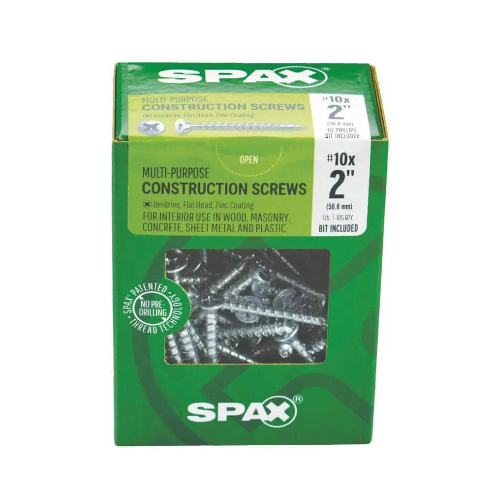 SPAX #10 x 2 in. Zinc Coated Phillips-Square Drive Flat Undercut Full Thread Multi-Purpose Screw (105 per Box) 2 SPAX #10 x 2 in. Zinc Coated Phillips-Square Drive Flat Undercut Full Thread Multi-Purpose Screw (105 per Box) - Image 2