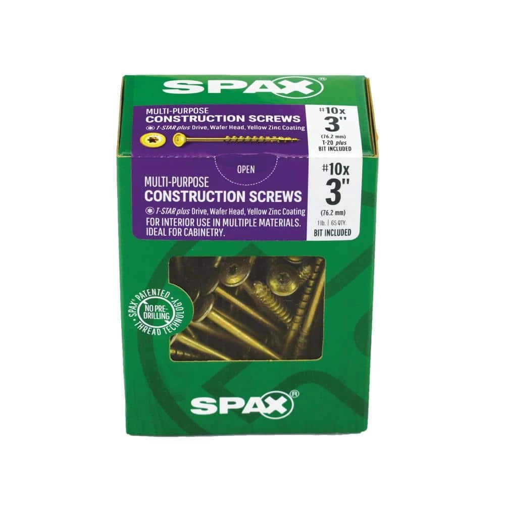 SPAX #10 x 3 in. T-Star Plus Drive Washer/Wafer Head Partial Thread Yellow Zinc Coated Screw (65 per Box) 3 SPAX #10 x 3 in. T-Star Plus Drive Washer/Wafer Head Partial Thread Yellow Zinc Coated Screw (65 per Box) - Image 3