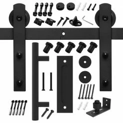 Movisa 6 ft./72 in. Matte Black I-shaped Sliding Single Barn Door Hardware Kit with Round Handle