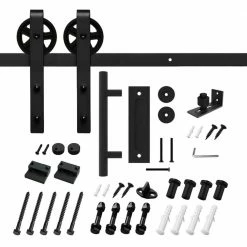 Movisa 6.6 ft./79.2 in. J-shaped Sliding Single Barn Door Hardware Kit with Round Handle