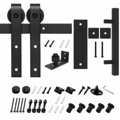 Movisa 6.6 ft./79.2 in. J-shaped Sliding Single Barn Door Hardware Kit with Square Handle