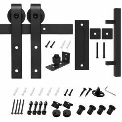 Movisa 5 ft./60 in. J-Shaped Sliding Single Barn Door Hardware Kit with Square Handle